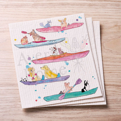 Dogs & Cats Kayaking Swedish Cloth