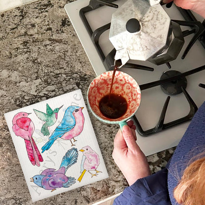 Colorful Birds Kitchen Décor Swedish Dishcloth