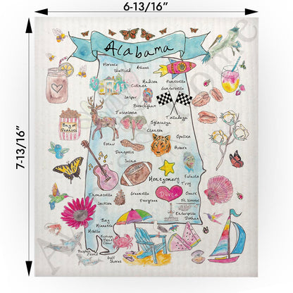 Alabama Map Swedish Cloth