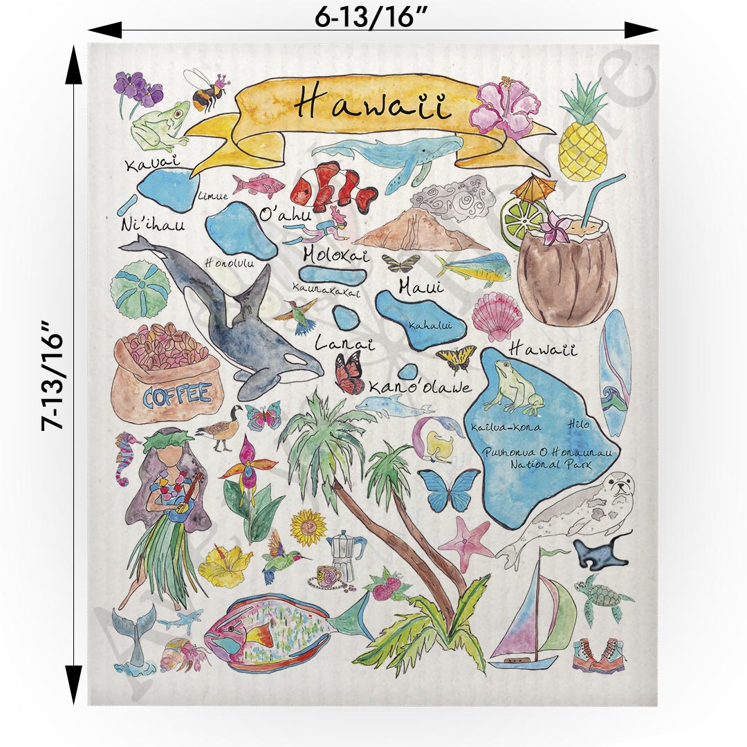 Hawaii Map Swedish Cloth