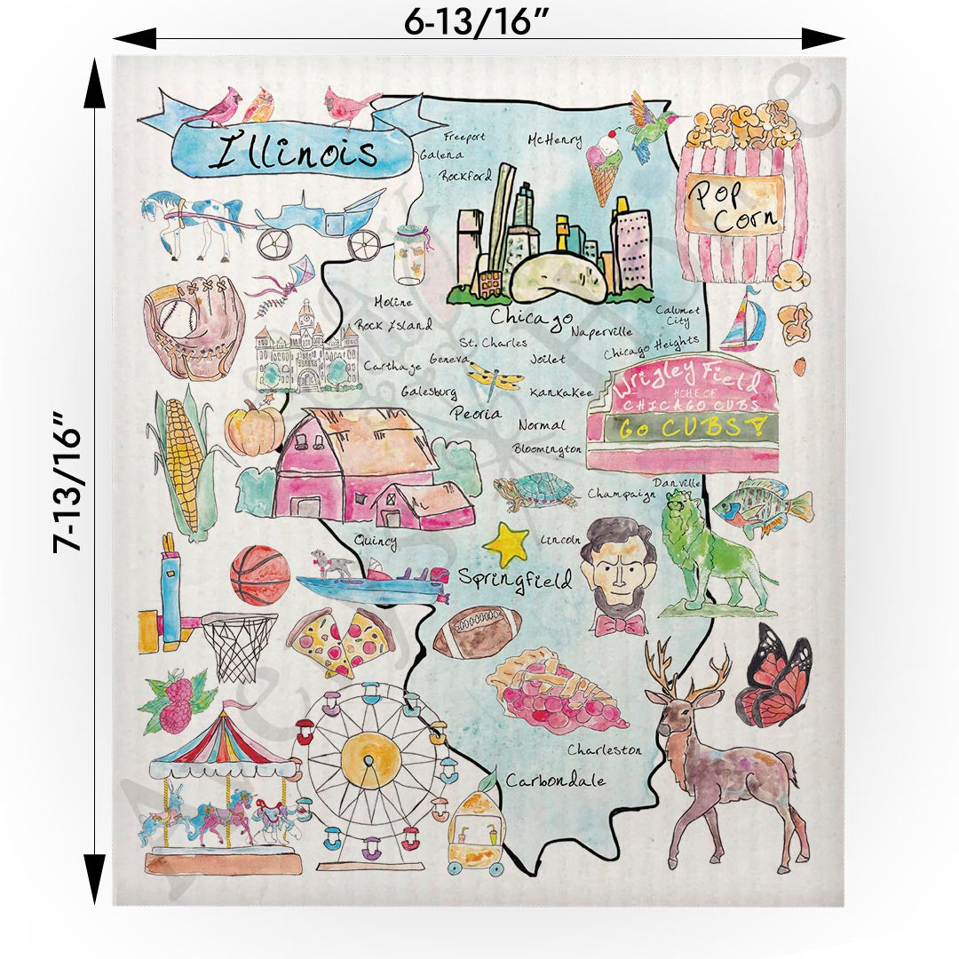 Illinois Map Swedish Cloth