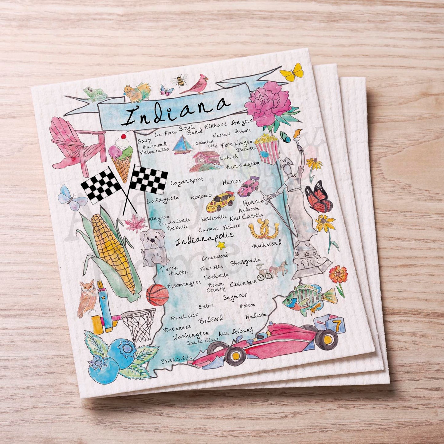 Indiana Map Swedish Cloth