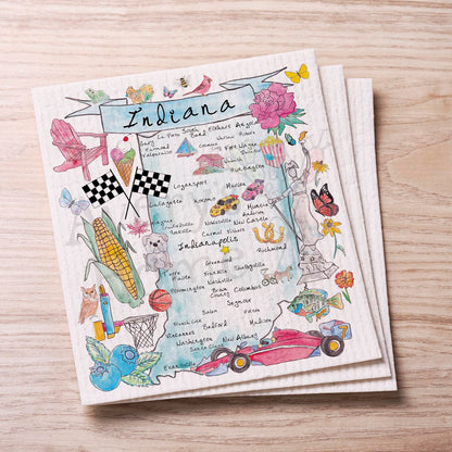 Indiana Map Swedish Cloth