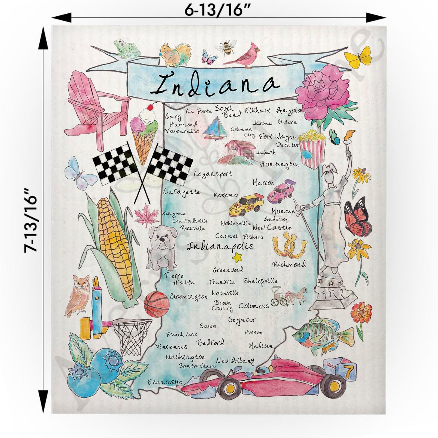 Indiana Map Swedish Cloth