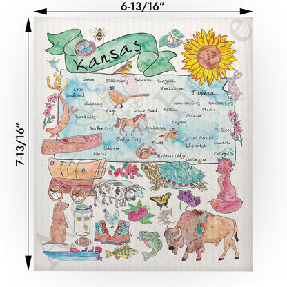 Kansas Map  Swedish Cloth