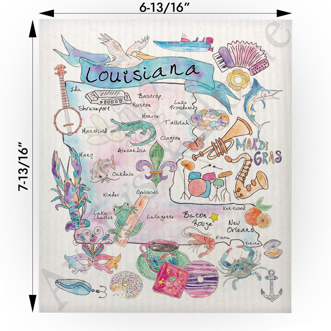 Louisiana Map Swedish Cloth