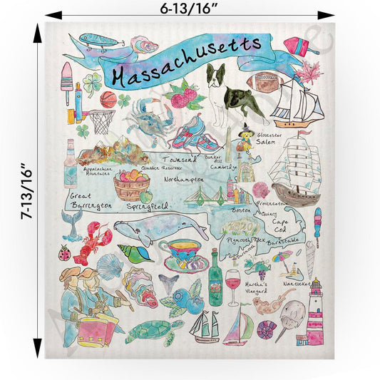 Massachusetts Map Swedish Cloth