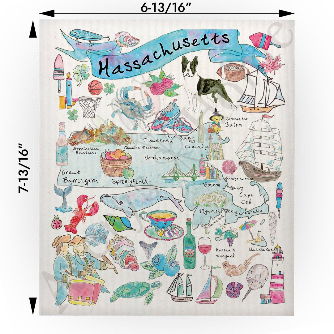 Massachusetts Map Swedish Cloth