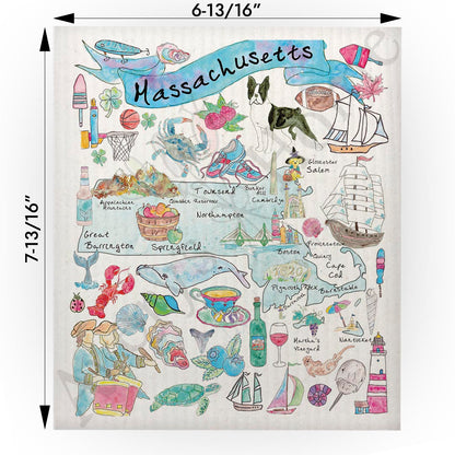 Massachusetts Map Swedish Cloth