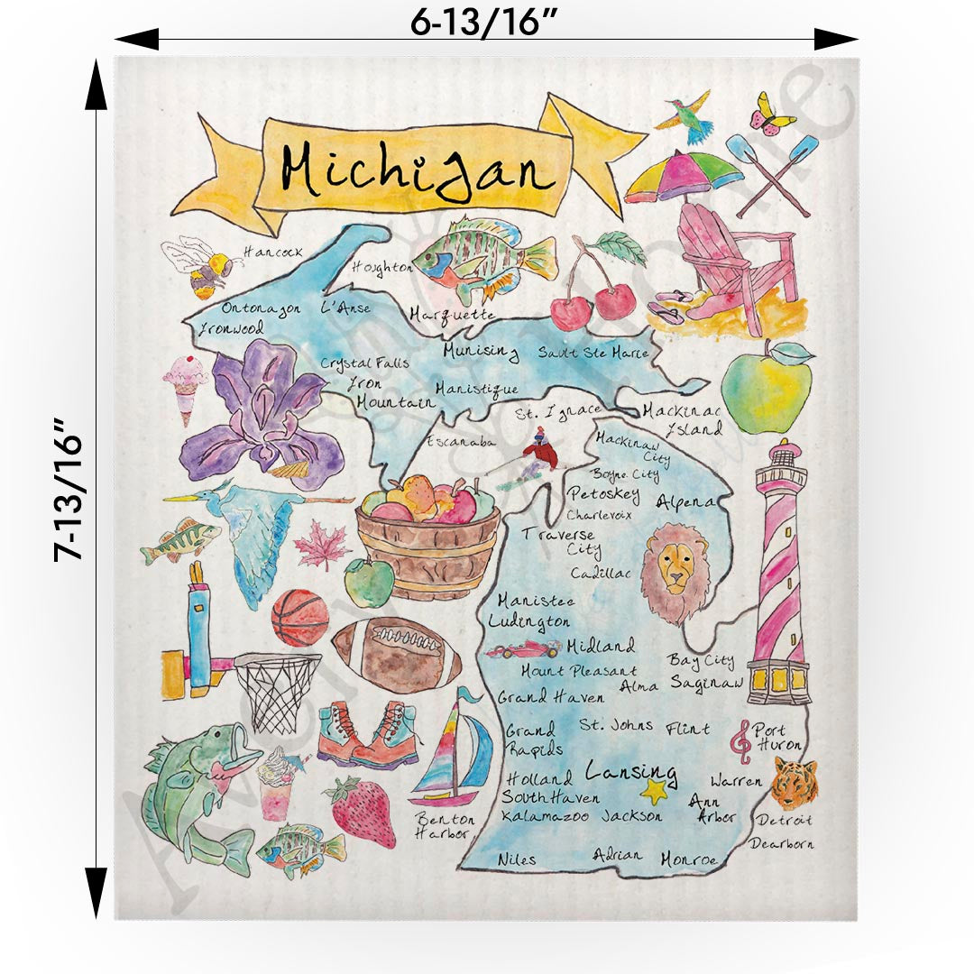 Michigan Map Swedish Cloth