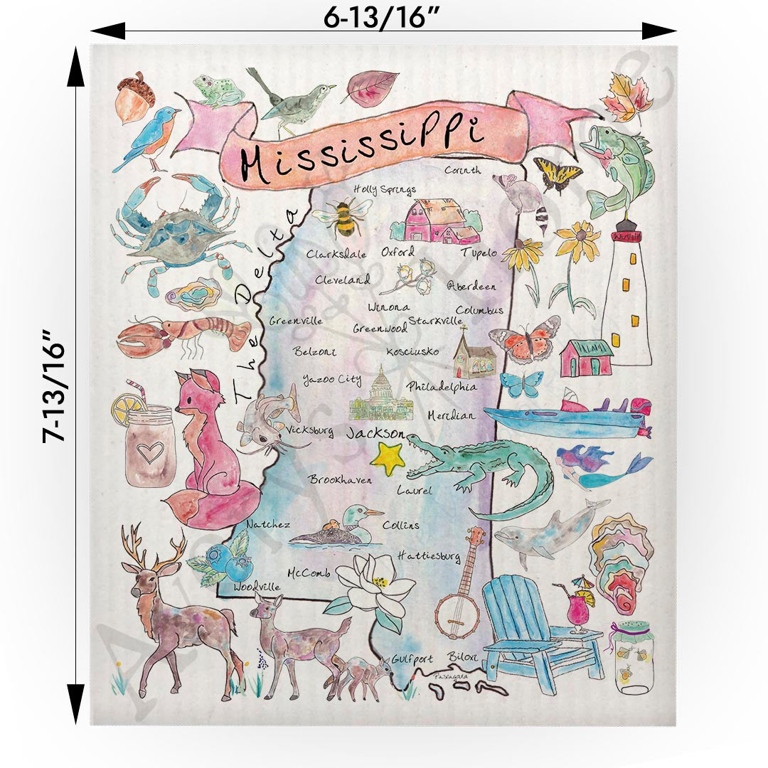 Mississippi Map Swedish Cloth