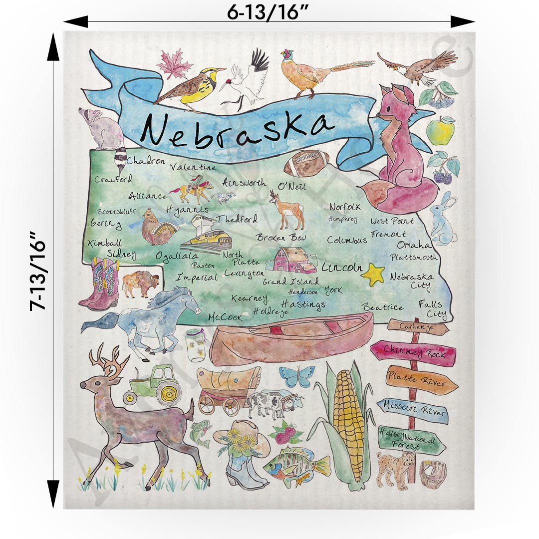 Nebraska Map Swedish Cloth