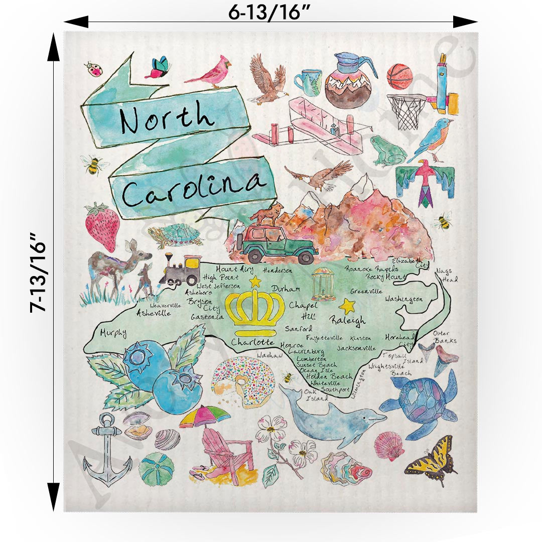 North Carolina Map Swedish Cloth