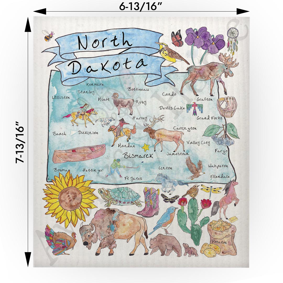 North Dakota Map  Swedish Cloth