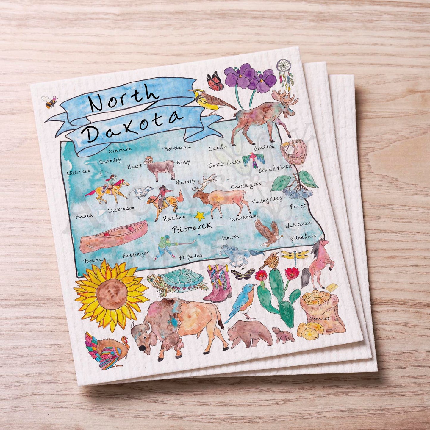 North Dakota Map  Swedish Cloth
