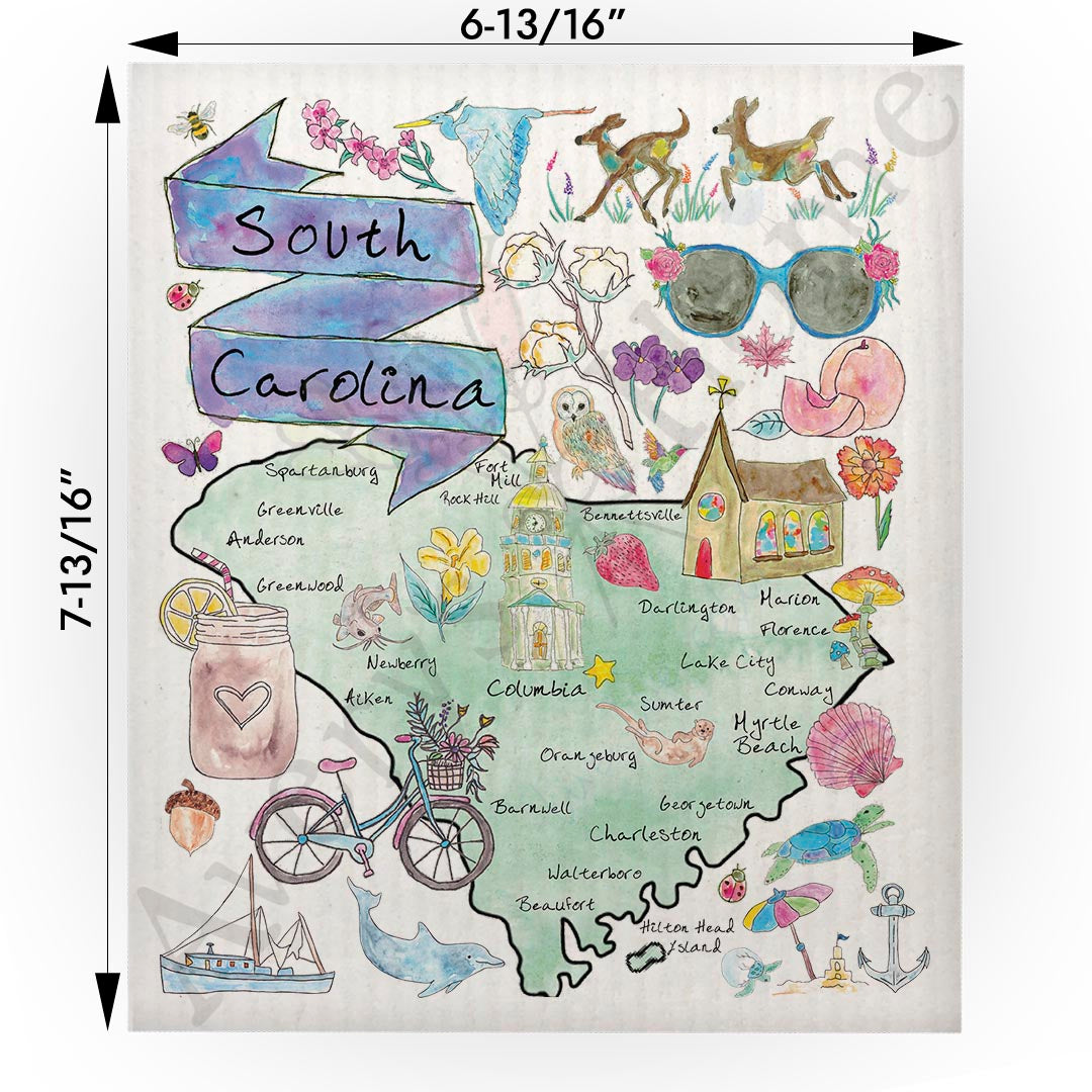 South Carolina Map Swedish Cloth