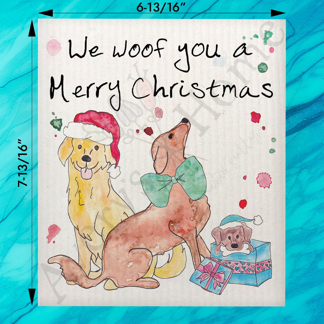 We Woof You a Merry Christmas Kitchen Décor Swedish Dishcloth