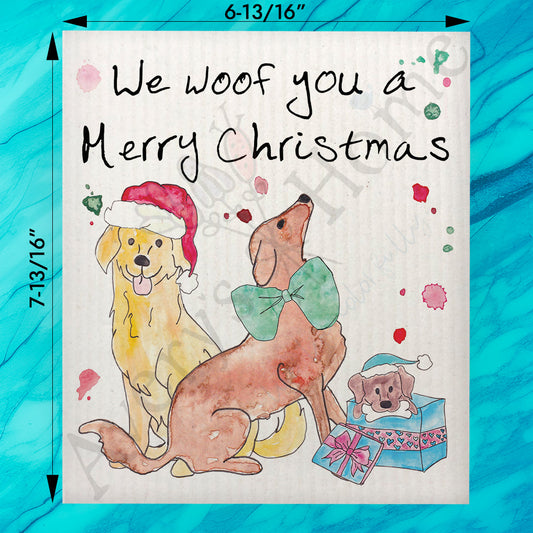 We Woof You a Merry Christmas Kitchen Décor Swedish Dishcloth