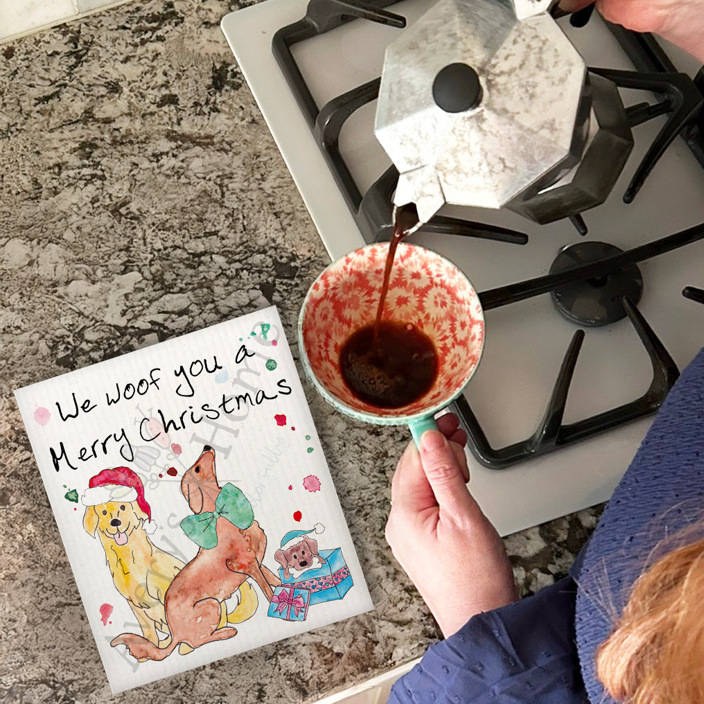 We Woof You a Merry Christmas Kitchen Décor Swedish Dishcloth