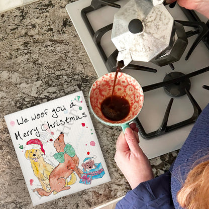 We Woof You a Merry Christmas Kitchen Décor Swedish Dishcloth