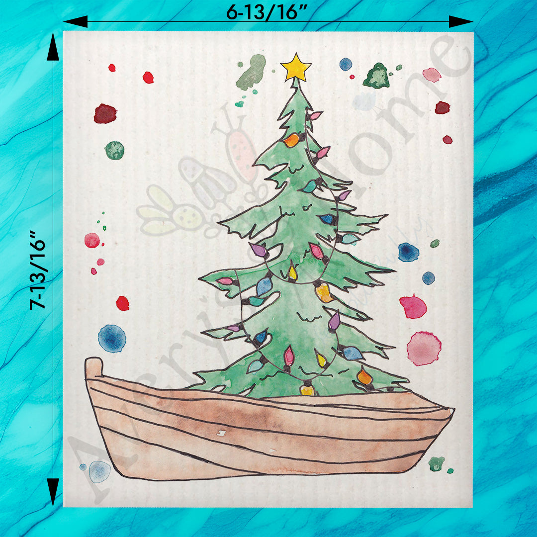 Rowboat Christmas Tree Kitchen Décor Swedish Dishcloth