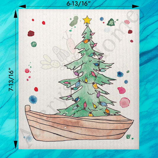 Rowboat Christmas Tree Kitchen Décor Swedish Dishcloth