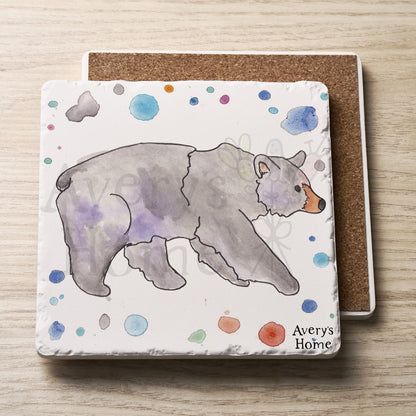 Mountain Black Bear Tumbled Edge Stone Trivet