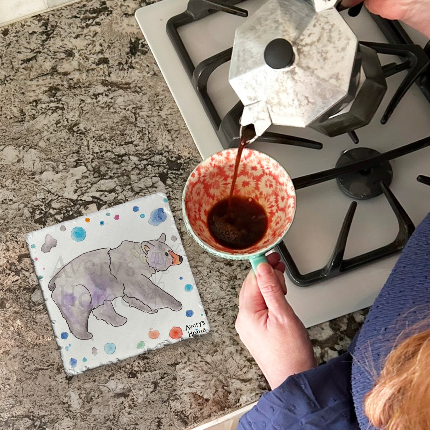 Mountain Black Bear Tumbled Edge Stone Trivet