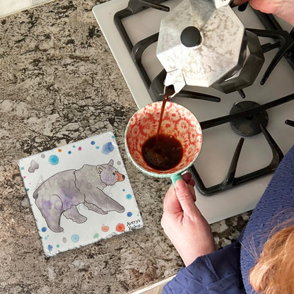 Mountain Black Bear Tumbled Edge Stone Trivet