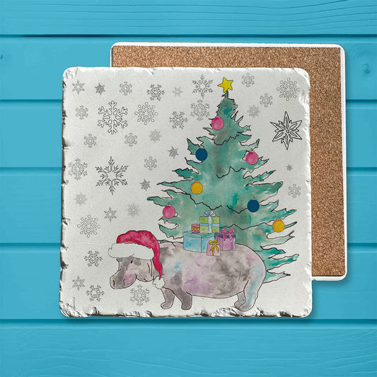 I Want a Hippopotamus For Christmas Tumbled Stone Trivet