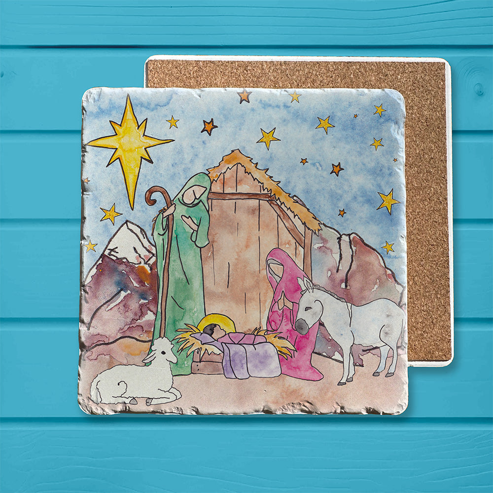 Christmas Nativity Tumbled Trivet - Reason for the Season