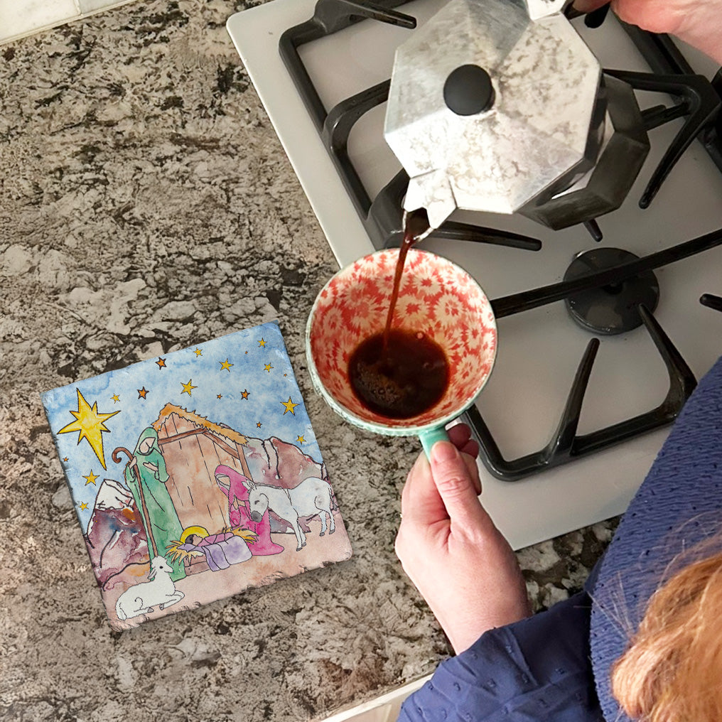 Christmas Nativity Tumbled Trivet - Reason for the Season