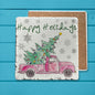 Pickup Truck & Christmas Tree Happy Holidays Tumbled Trivet