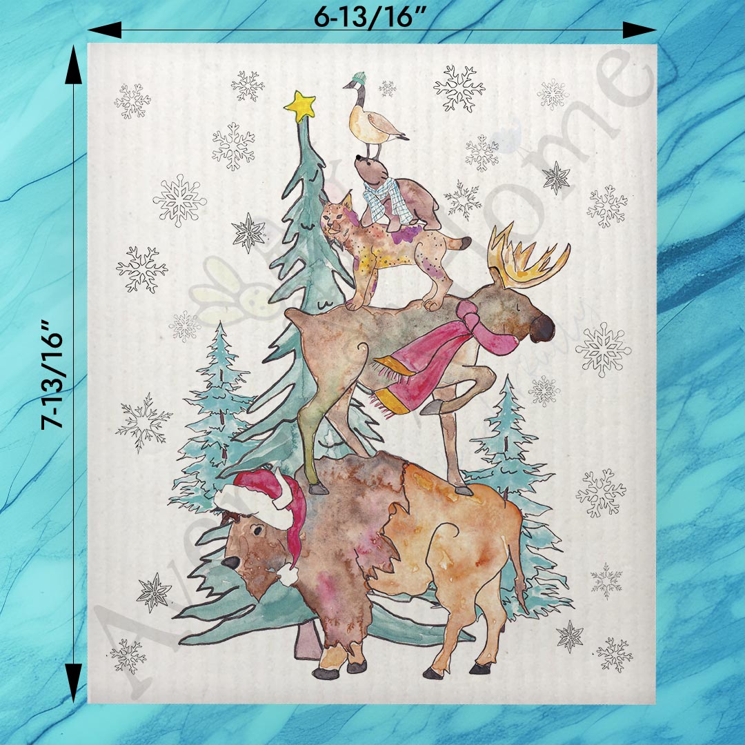 Woodland Animals Christmas Tree Swedish Dishcloth – Cozy Critters