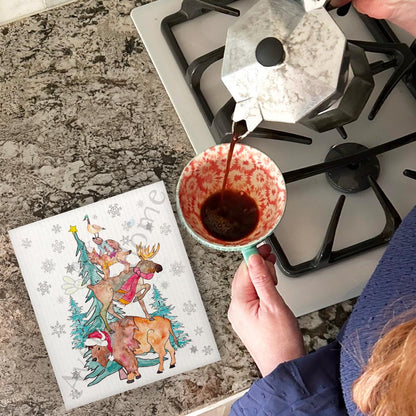 Woodland Animals Christmas Tree Swedish Dishcloth – Cozy Critters