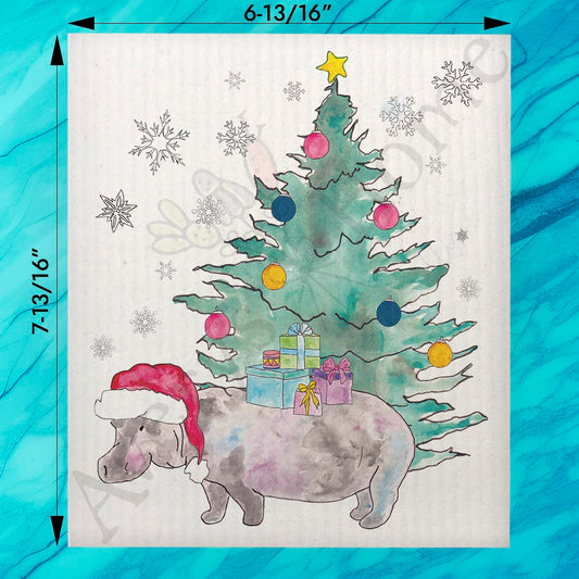 I Want a Hippopotamus For Christmas Swedish Dishcloth – Playful Holiday Song
