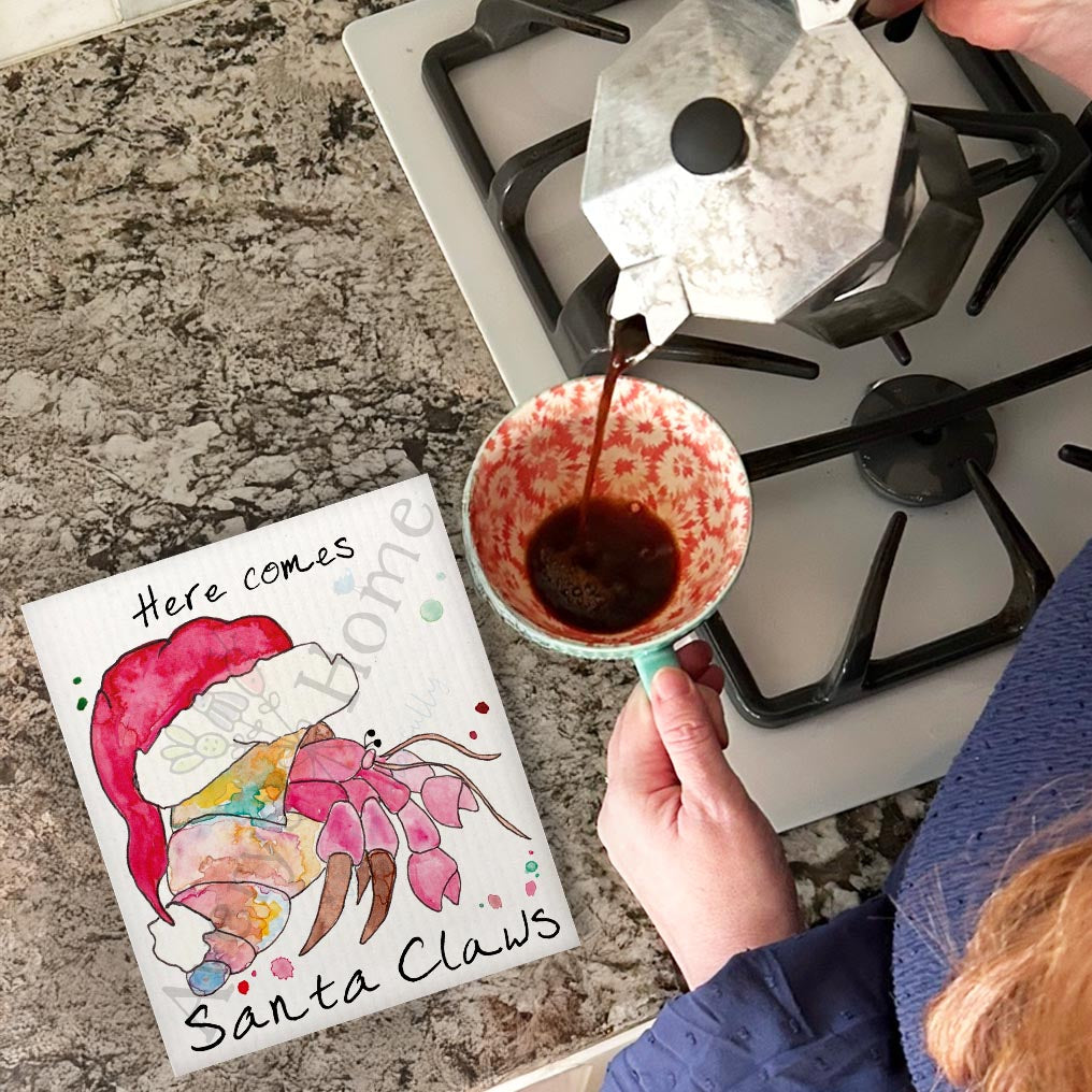 Santa Claws Swedish Dishcloth – Beachy Christmas Pun