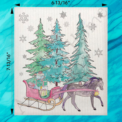 Horse & Sleigh Christmas Swedish Dishcloth – Country Holiday Vibe
