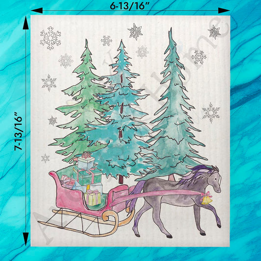 Horse & Sleigh Christmas Swedish Dishcloth – Country Holiday Vibe