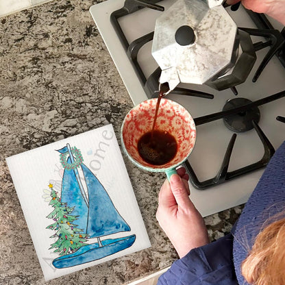 Sailboat Christmas Tree Swedish Dishcloth – Wind & Wonder