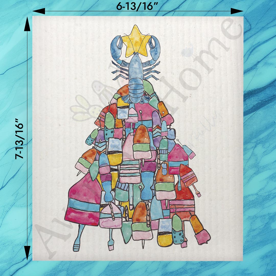Lobster Buoy Tree Swedish Dishcloth – Coastal Holiday Catch