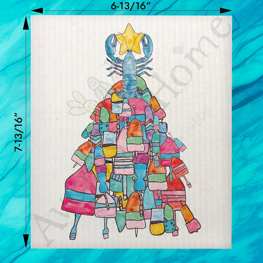 Lobster Buoy Tree Swedish Dishcloth – Coastal Holiday Catch