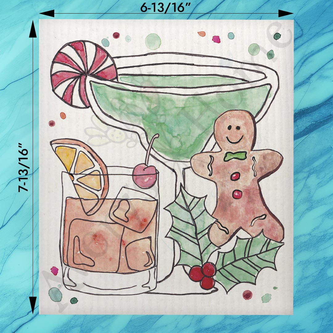 Making Spirits Bright Swedish Dishcloth – Holiday Cocktail Cheer