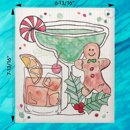 Making Spirits Bright Swedish Dishcloth – Holiday Cocktail Cheer