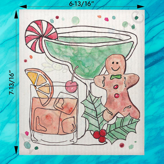 Making Spirits Bright Swedish Dishcloth – Holiday Cocktail Cheer