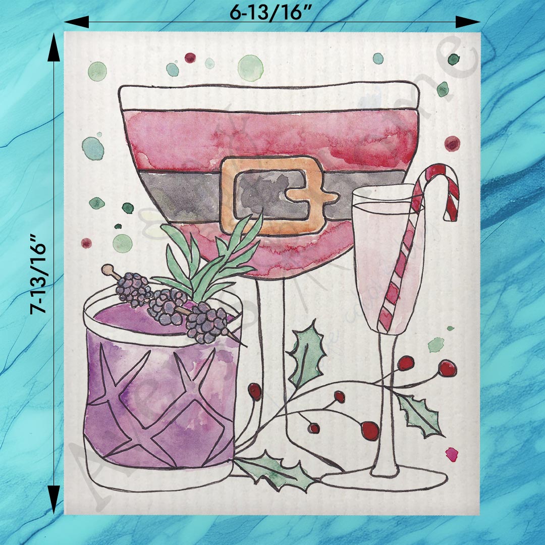 Have Yourself a Cocktail Christmas Swedish Dishcloth