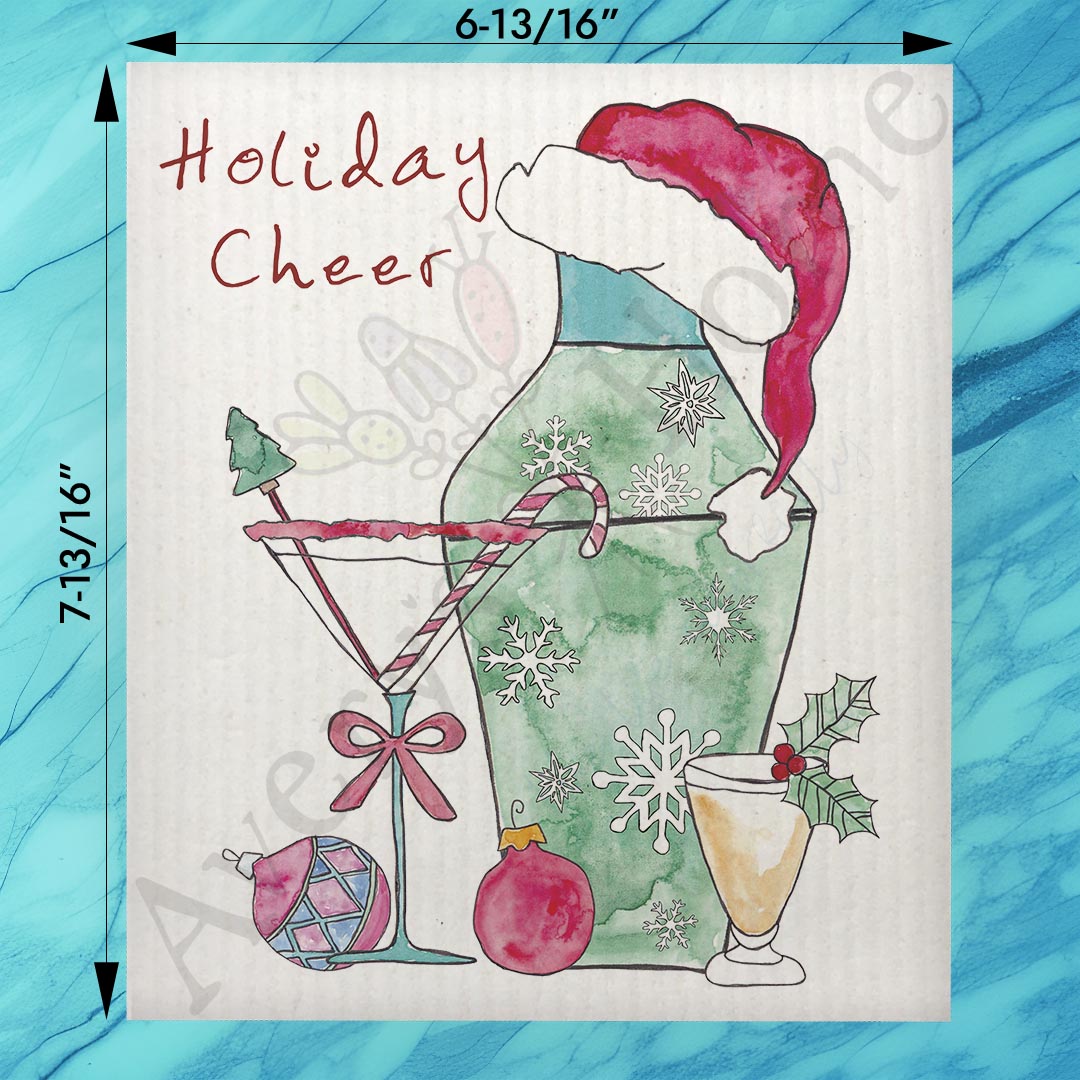 Holiday Cheer & Cocktails Swedish Dishcloth – Christmas Toast