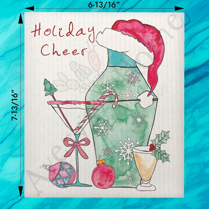 Holiday Cheer & Cocktails Swedish Dishcloth – Christmas Toast