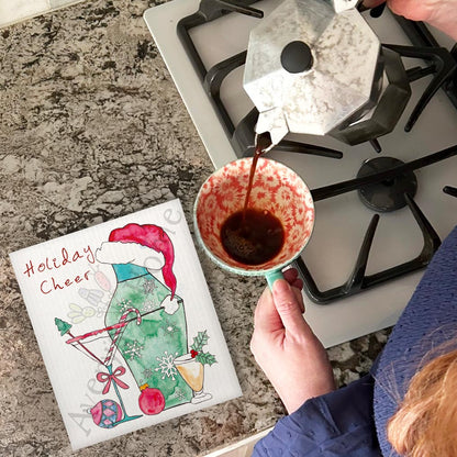 Holiday Cheer & Cocktails Swedish Dishcloth – Christmas Toast