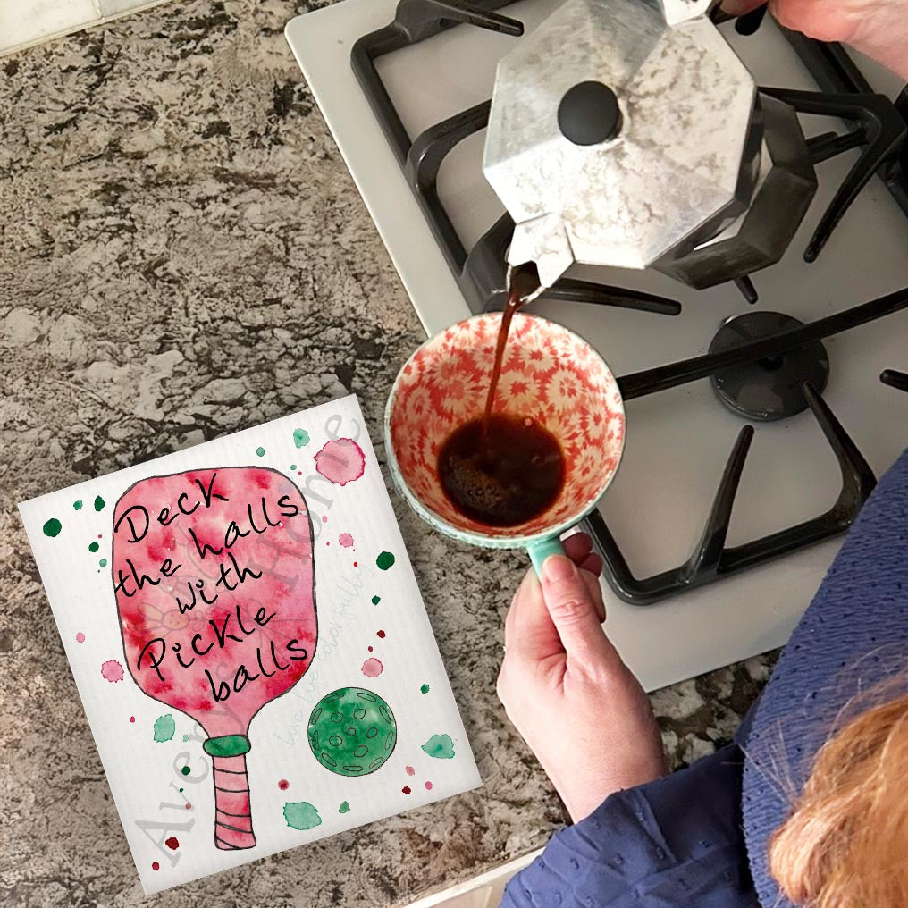 Deck the Pickleball Swedish Dishcloth – Holiday Court Sass